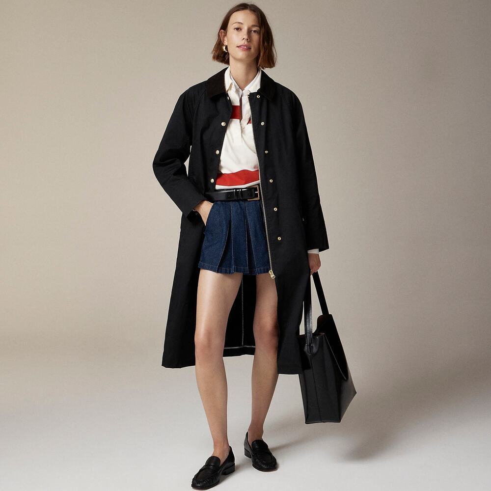 J. Crew Long Barn Jacket in Waxed Cotton Twill Solid Black Size XXS NWT - Picture 1 of 13